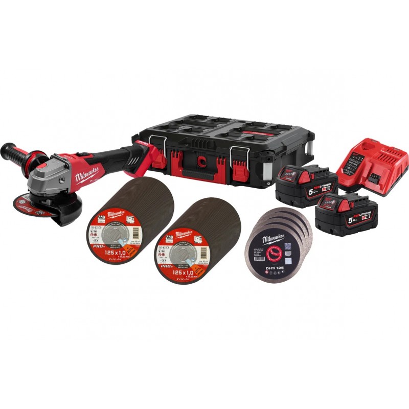 MILW.4933498241-SMERIGLIATRICE-A-BATT.-MILWAUKEE-M18-FSA125XB100P-502P-KIT-PACKOUT91-DISCHI-4-DIAMANT.