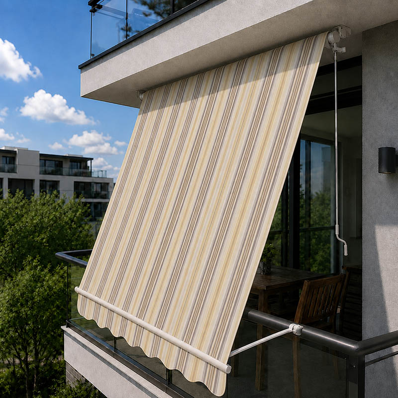 tenda da sole a caduta con mantovana color marrone beige 300x250