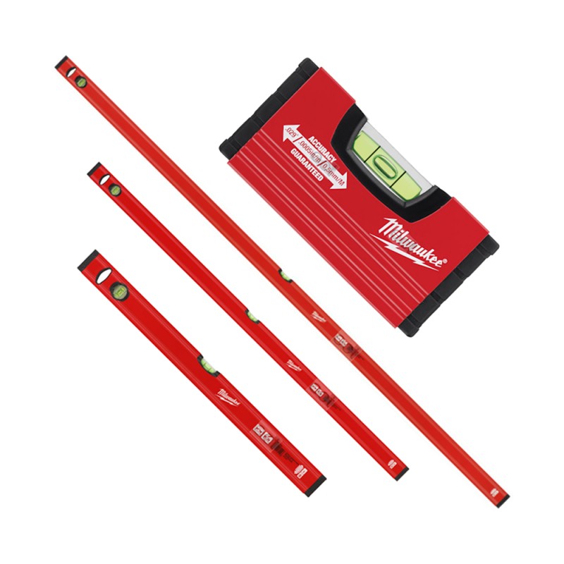 4932478898 SET 4 LIVELLE SLIM MILWAUKEE PROFESSIONALI 10CM 60CM 120CM 180CM BRICOPRO360 4932478898